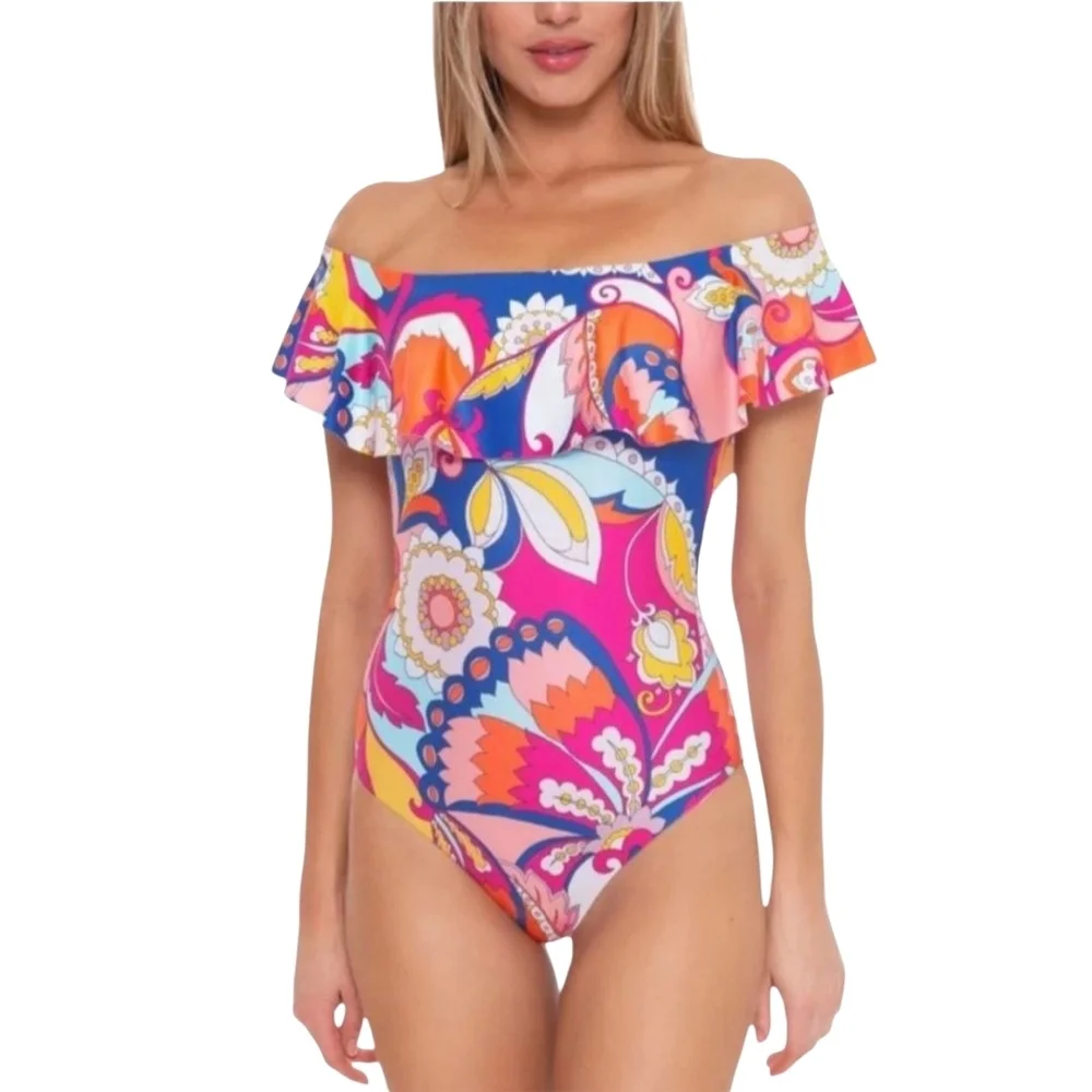 Trina Turk Sevilla One Piece Off Shoulder Ruffle - Picture 8 of 16